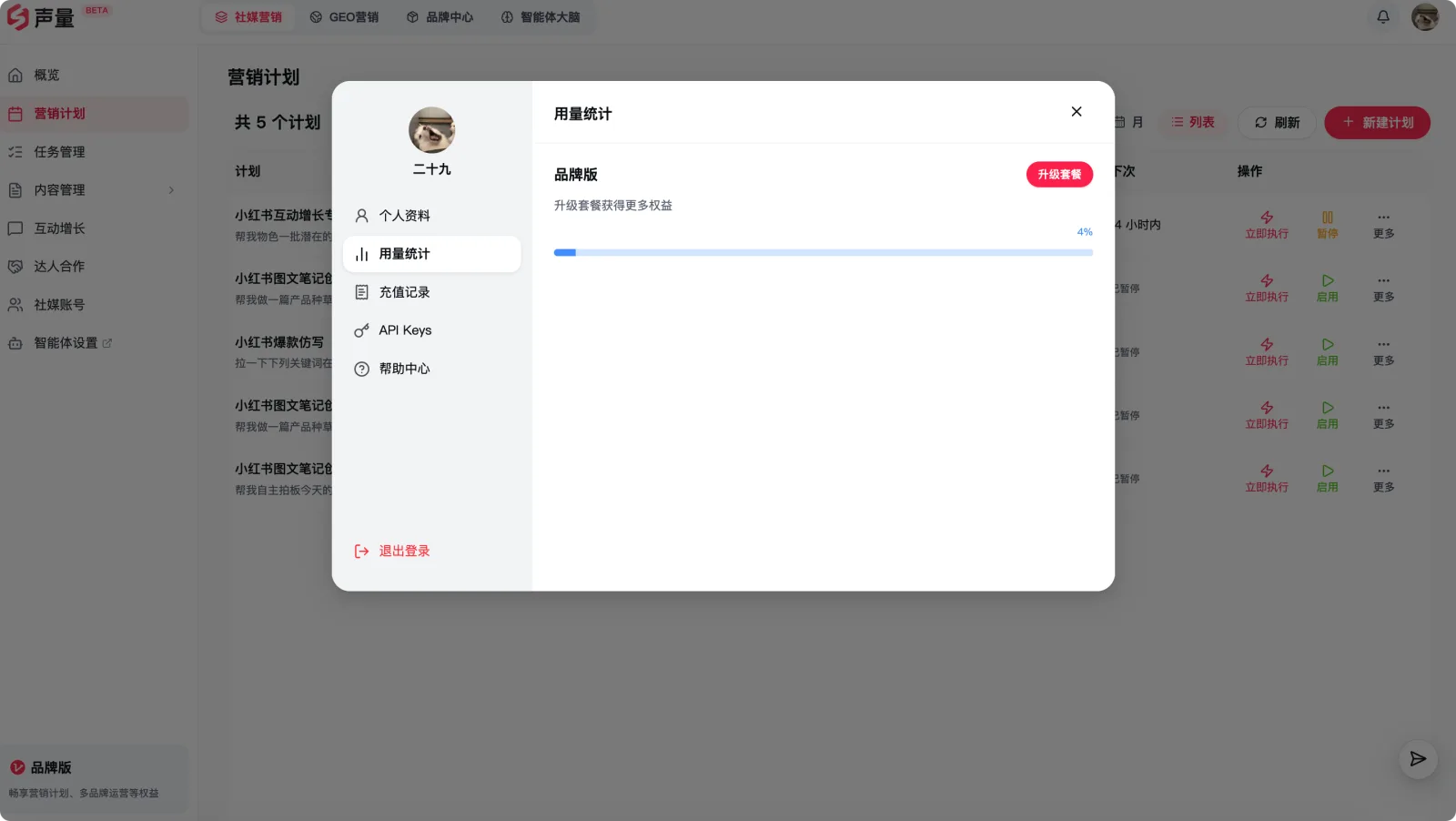 我的额度页面：积分用量统计与消耗明细